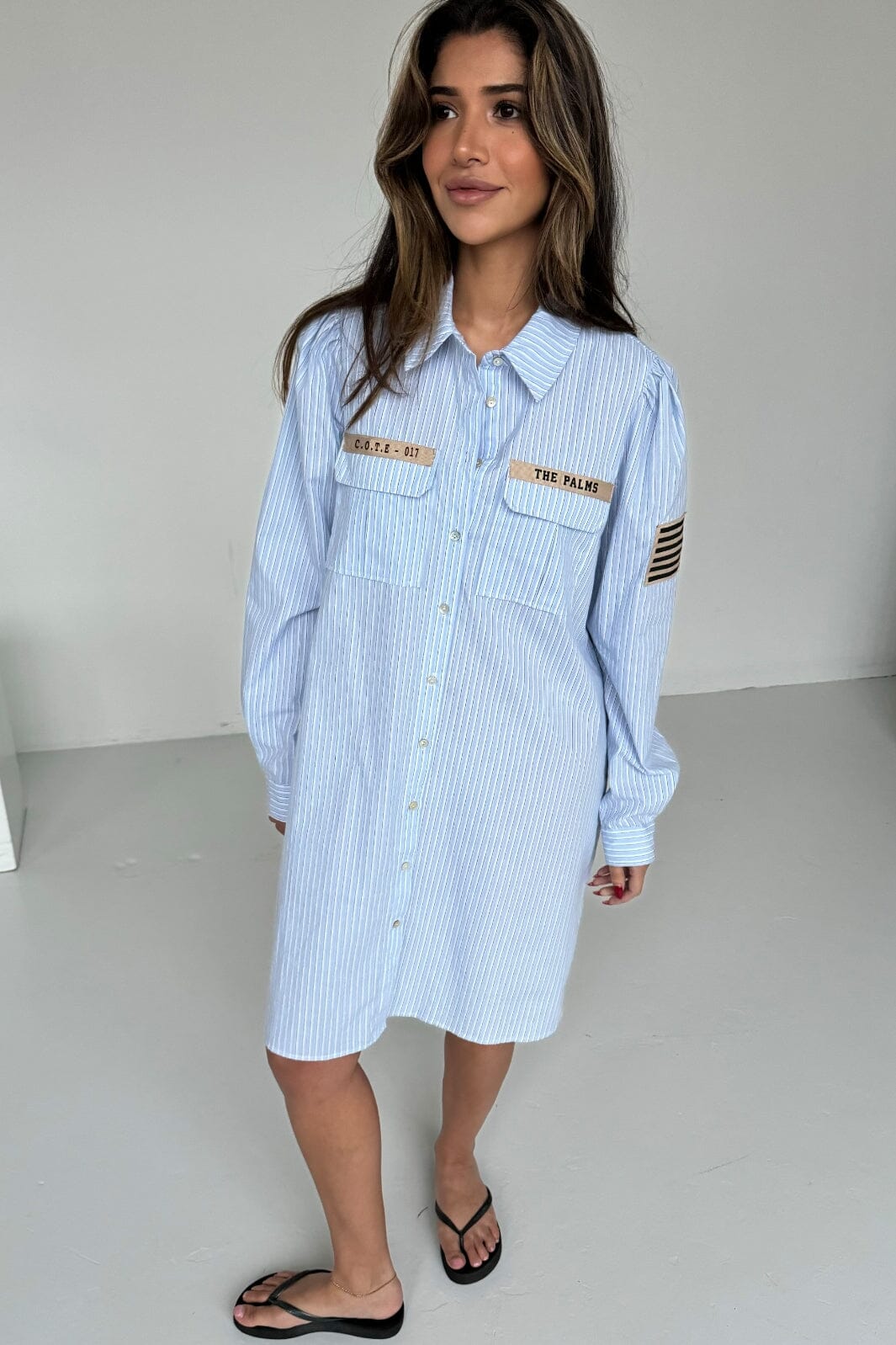 Continue - Mili Stripe Patch Dress 14780 - Blue Stripe Online salg