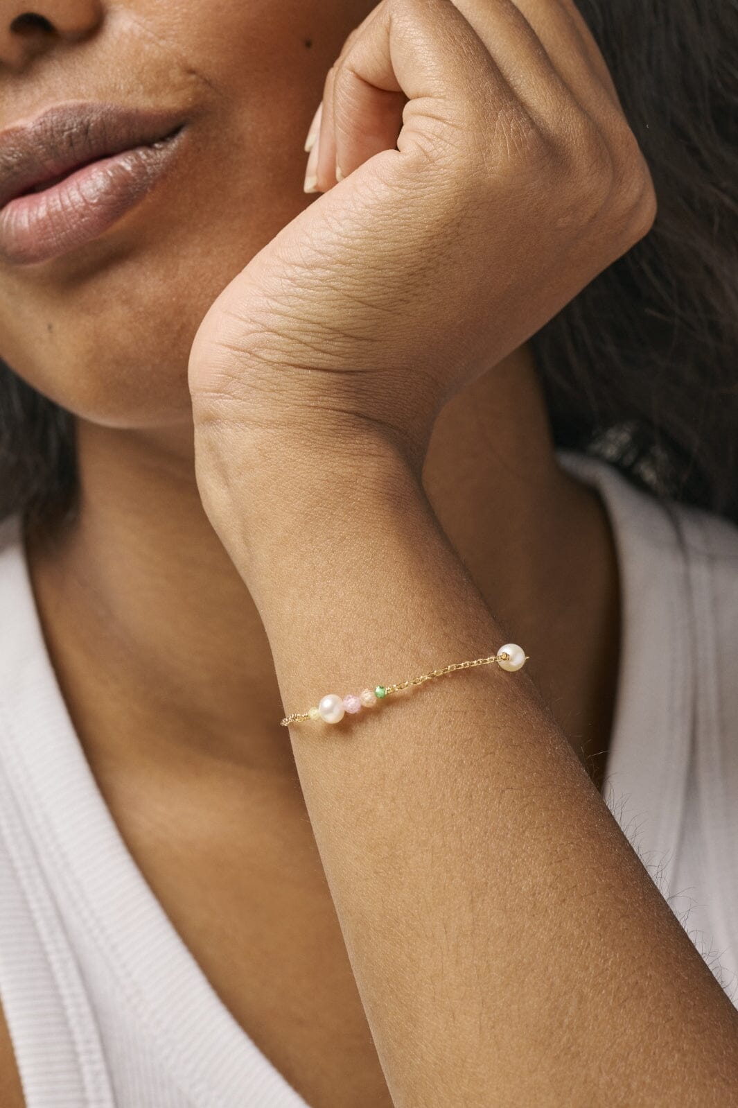Enamel Copenhagen - Bracelet, Sofia - Light Pink, Khaki Green, Peach And Pearl