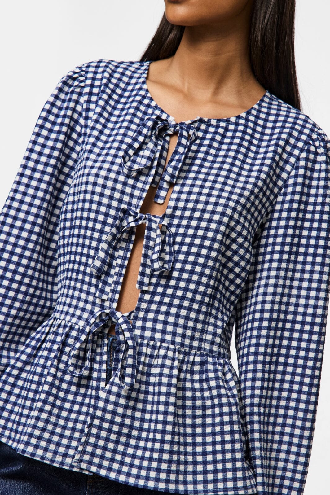 Pieces - Pcdullie Ls O-Neck Tie Top Fsy - 4839786 Maritime Blue White