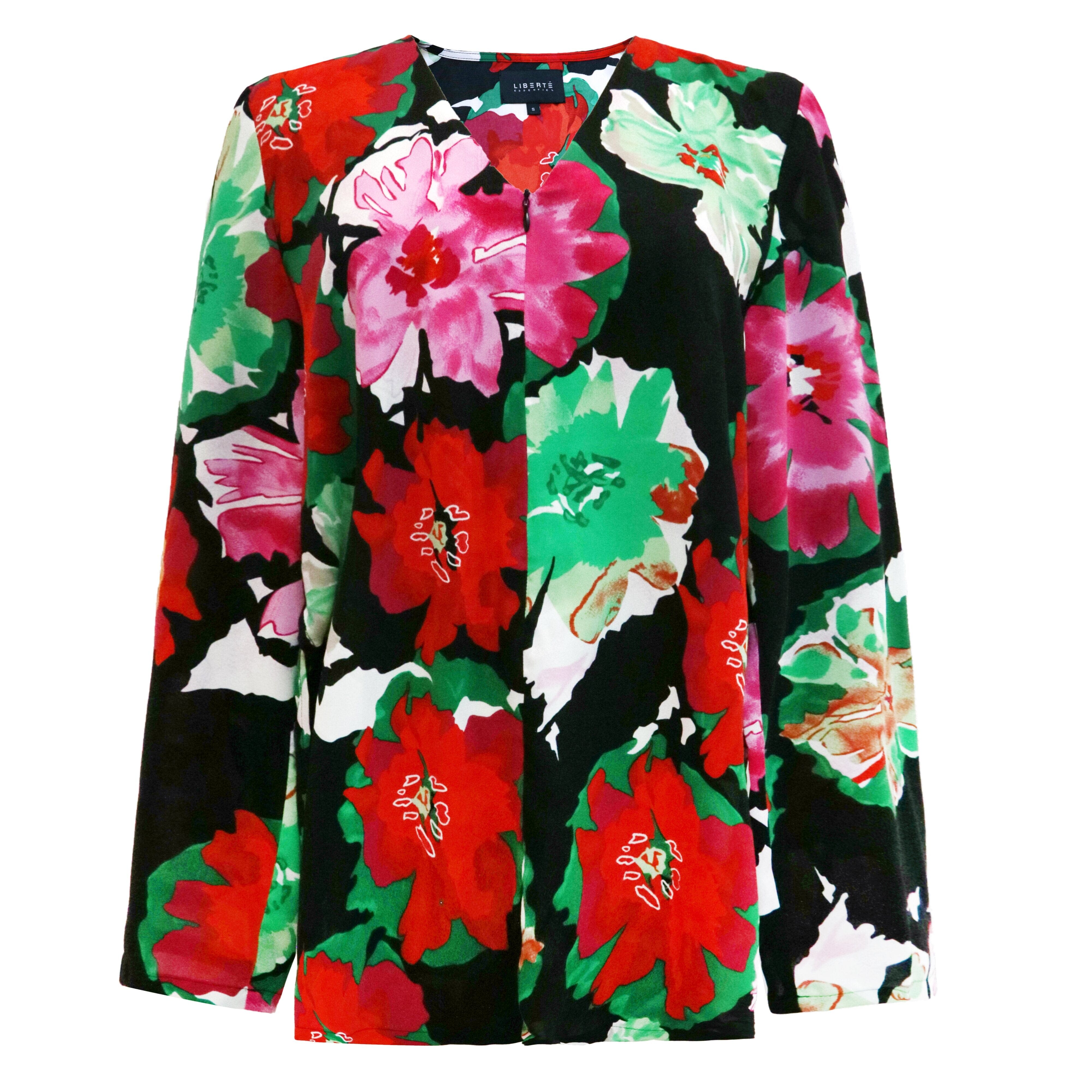 Liberte - Andrea-Zip-Blouse - Black Big Flowers
