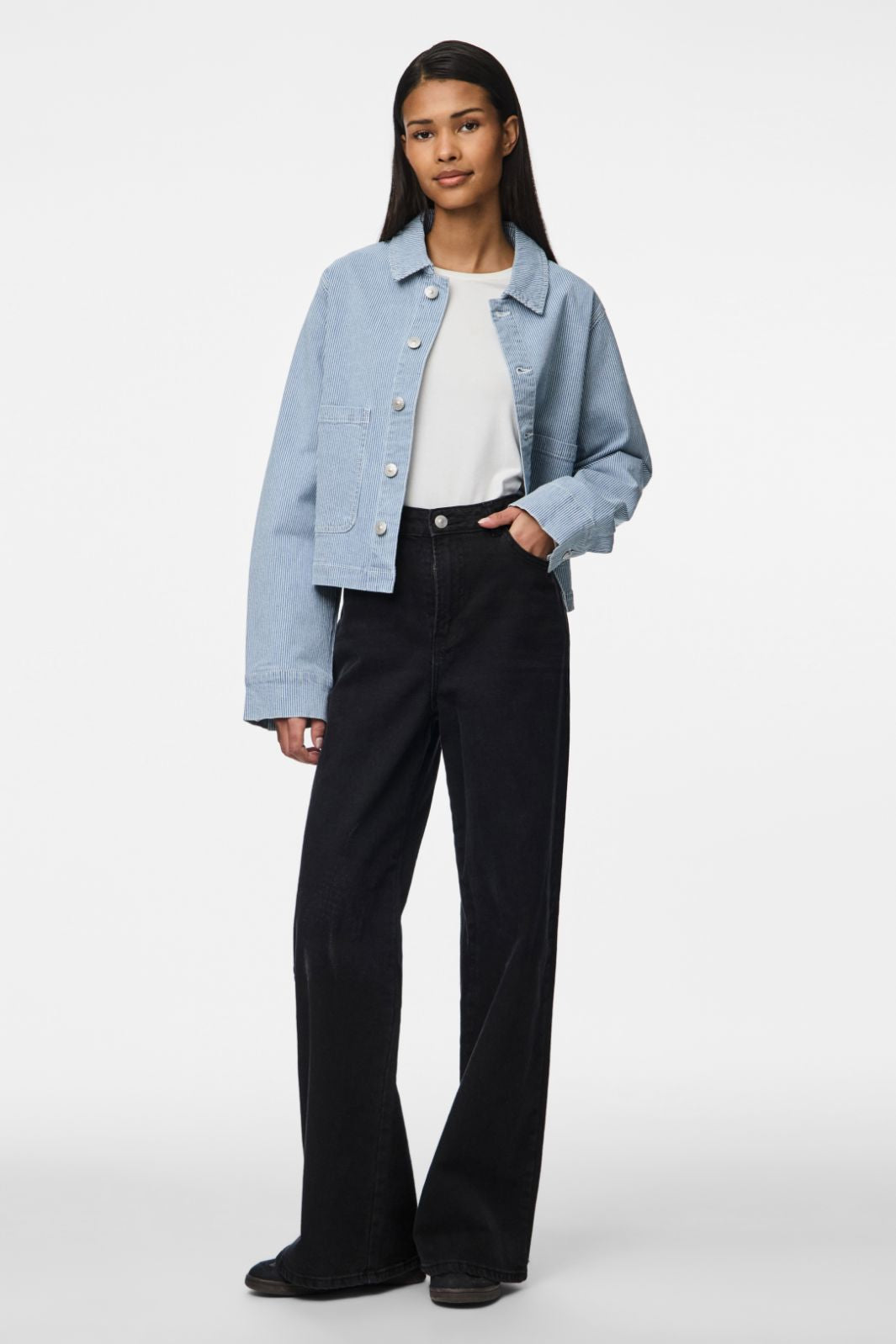 Pieces - Pcbillo Denim Jacket - 4819961 Light Blue Denim White Stripes