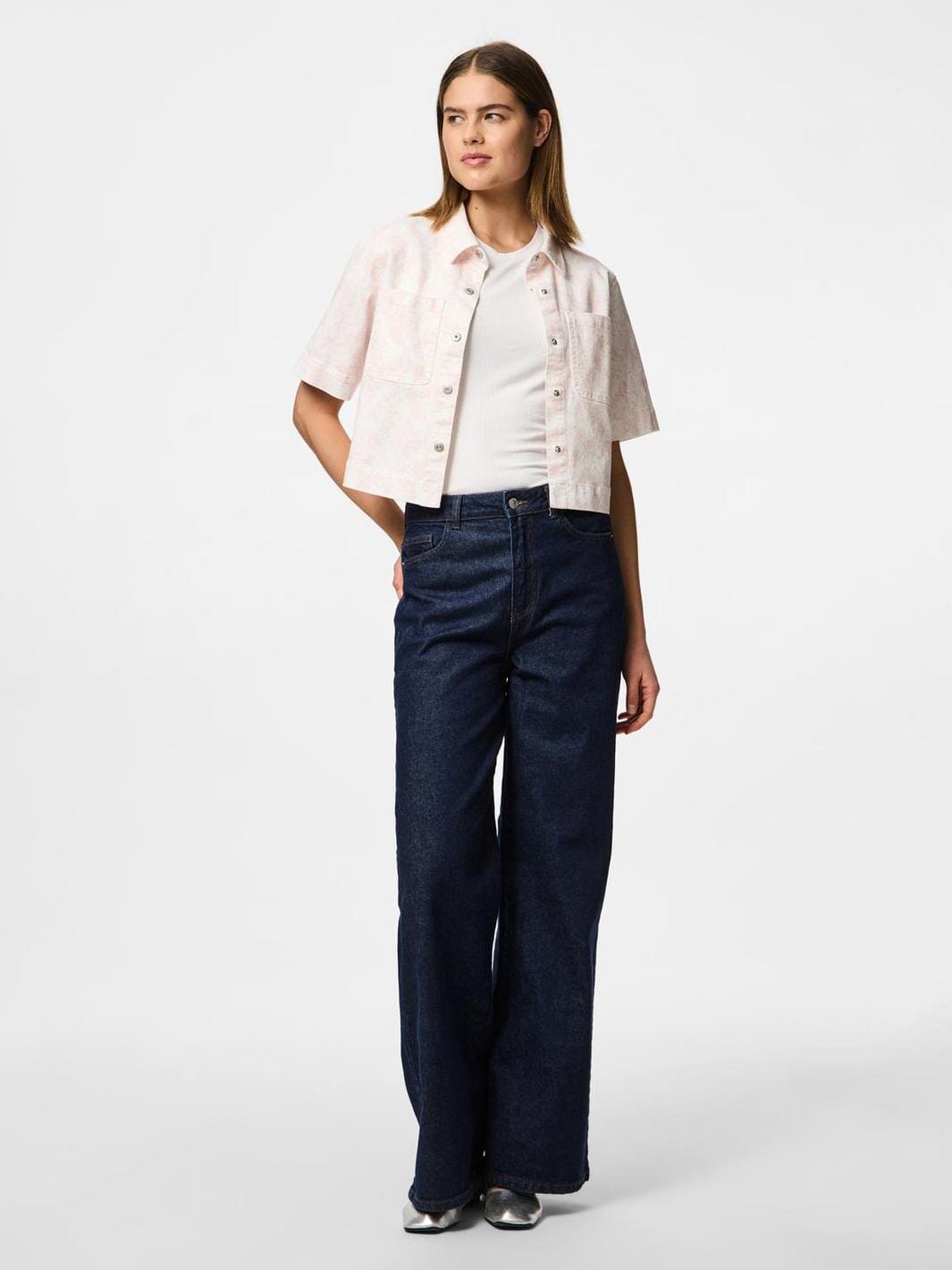 Pieces - Pcsalume Ss Denim Shirt - 4701726 Egret Flower Online