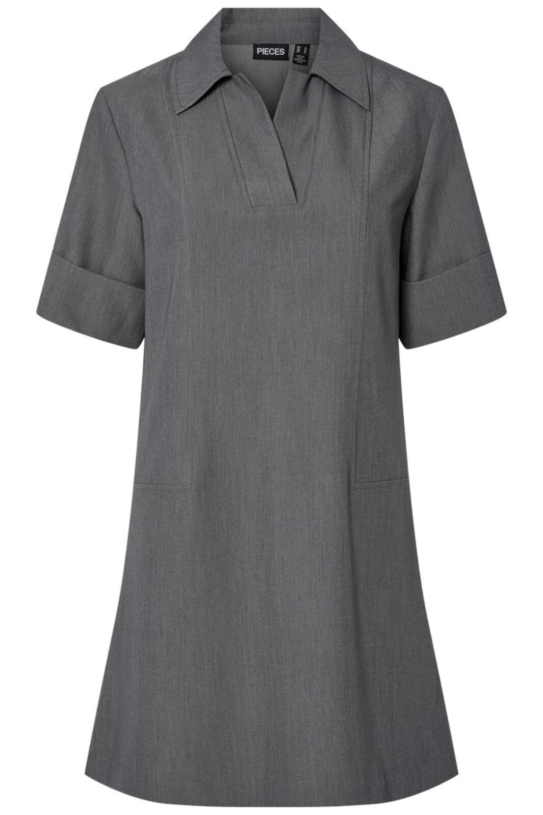 Pieces - Pcfrida Ss V-Neck Dress Fsy - 4860548 Medium Grey Melange