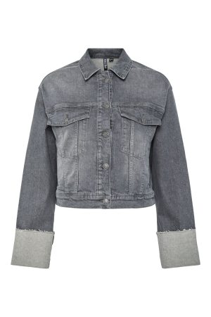 Pieces - Pcpil Fold Up Denim Jacket - 4649908 Grey Denim Mode