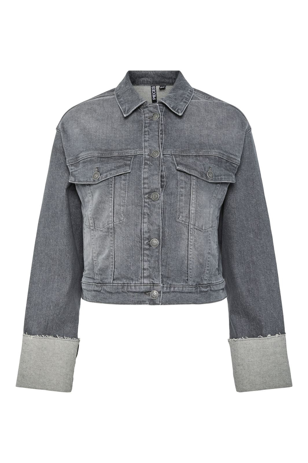 Pieces - Pcpil Fold Up Denim Jacket - 4649908 Grey Denim Mode
