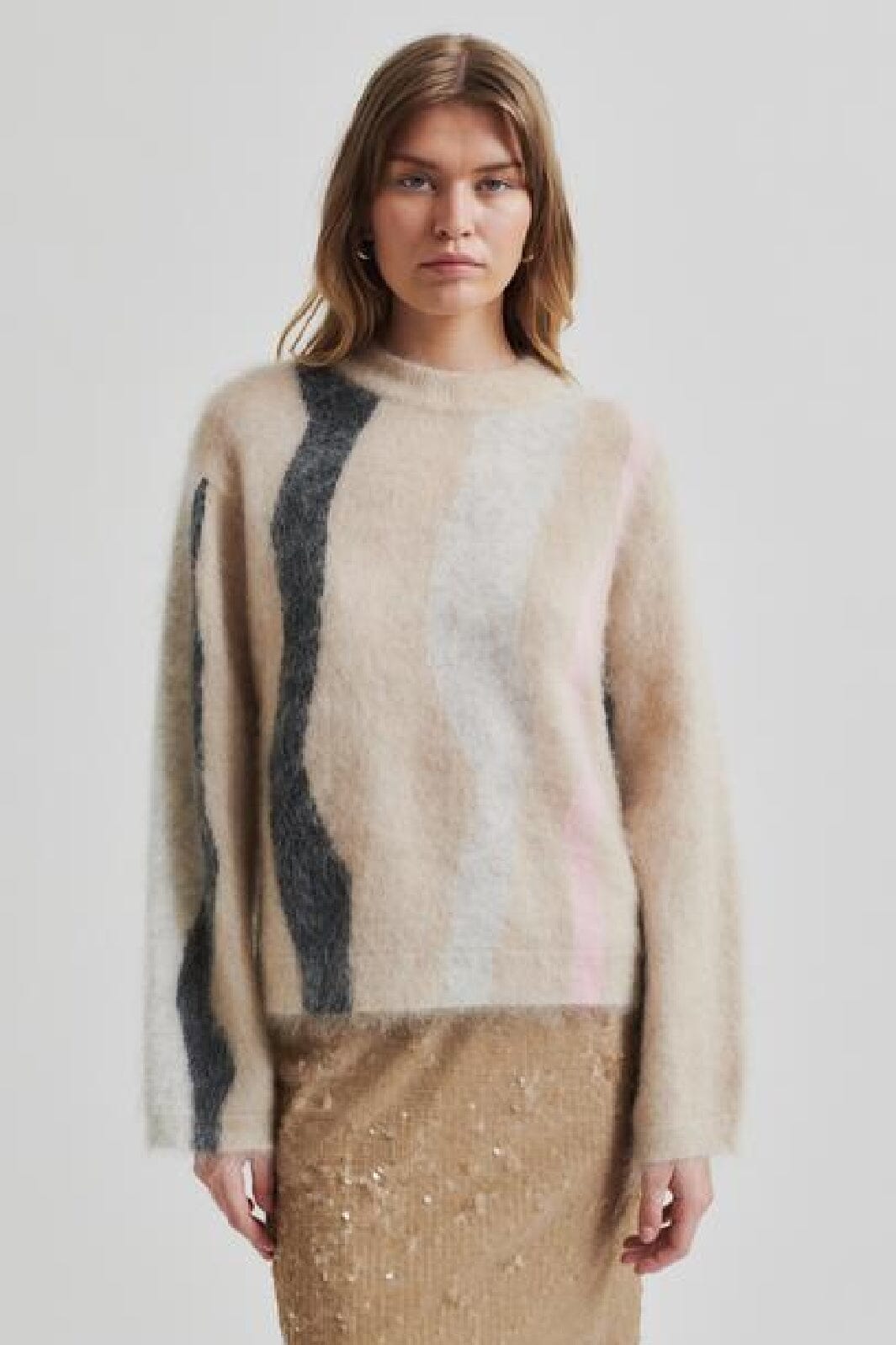 Second Female - Marbel Knit O-Neck 59236 - 504 Beige