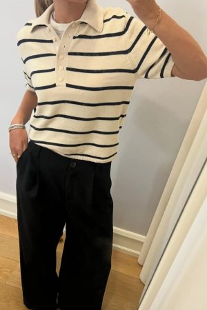 Modström - Malvamd Ss Stripe Polo 58746 - 11183 - Summer Sand Navy Stripe