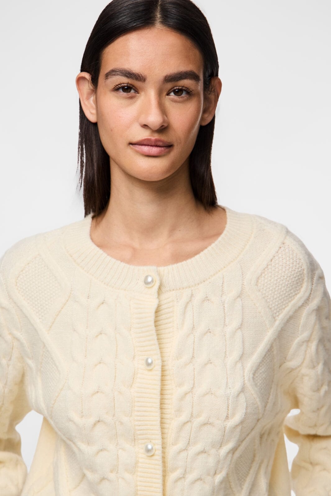 Pieces - Pcsofia Ls O-Neck Knit Cardigan - 4837116 Cloud Dancer