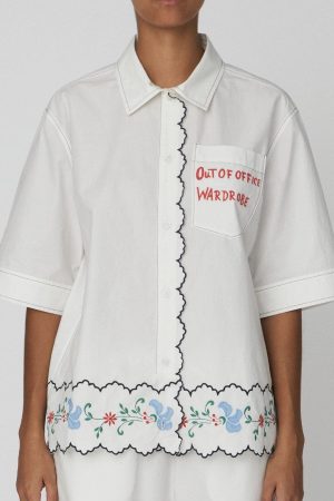 Forudbestilling - Stella Nova - Coloured Embroidered Oversized Shirtea52-1156 - 010 Off White