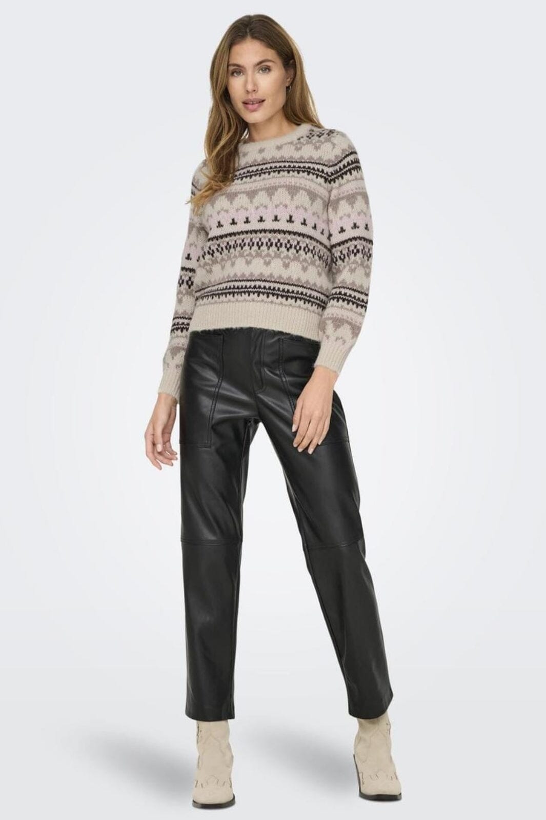 Only - Onlmontana L/S Life O-Neck Cc Knt - 4506230 Whitecap Gray Chocolate Torte/Silver Mink/Fairy Tale