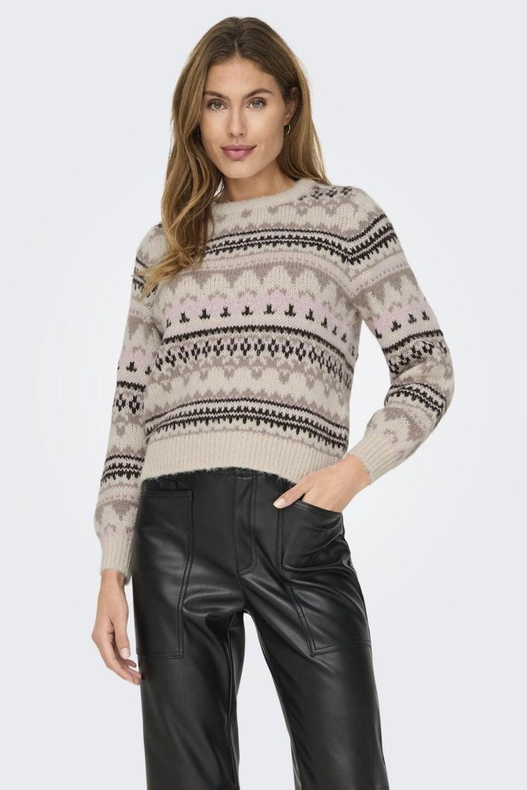 Only - Onlmontana L/S Life O-Neck Cc Knt - 4506230 Whitecap Gray Chocolate Torte/Silver Mink/Fairy Tale