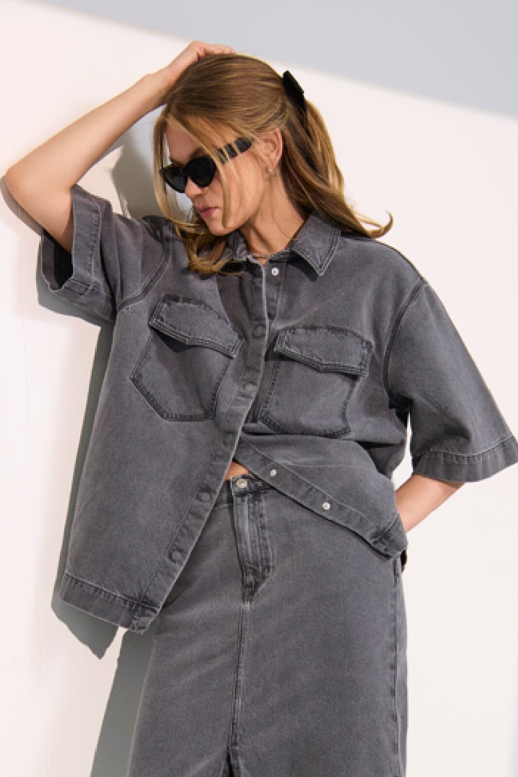 Only - Onlsophie Oversize S/S Shirt - 4655076 Medium Grey Denim
