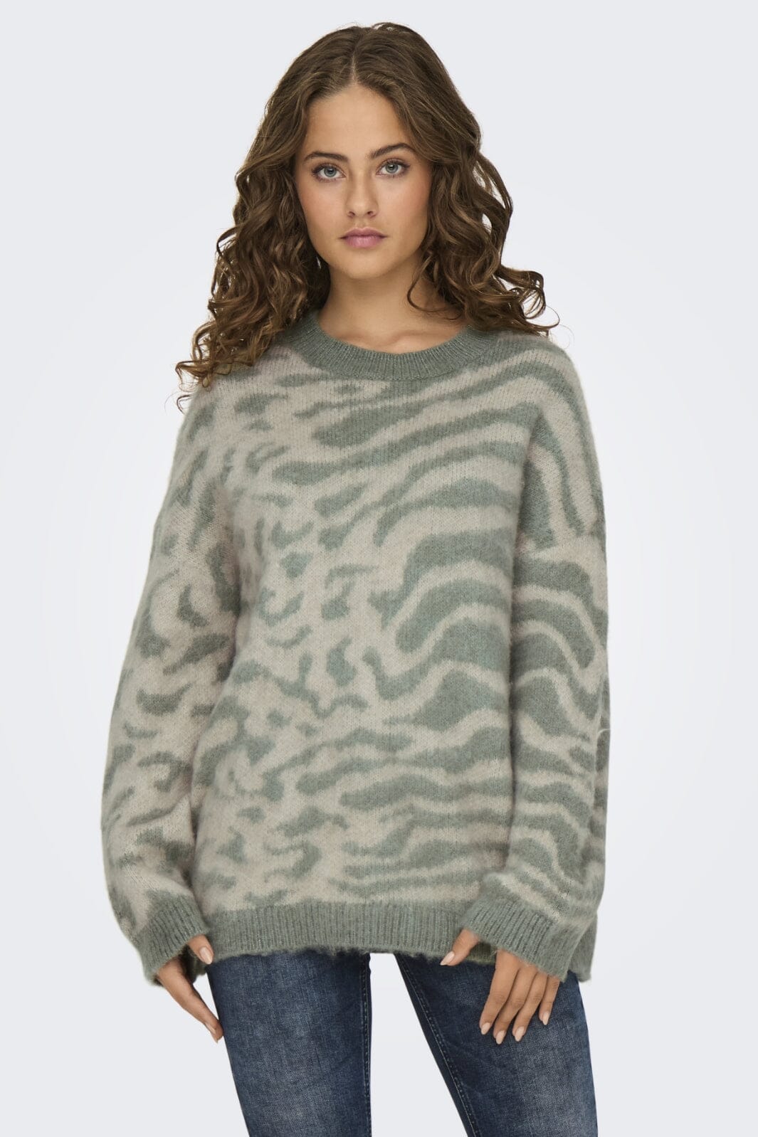 Only - Onlwild Ls Jq Long O-Neck Cc Knt - 4508859 Aqua Foam Whitecap Gray
