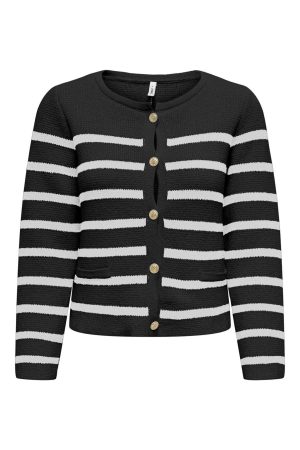 Only - Onllaura Life Ls O-Neck Cardigan Cc Knt - 4744977 Black W. Cloud Dancer Levere
