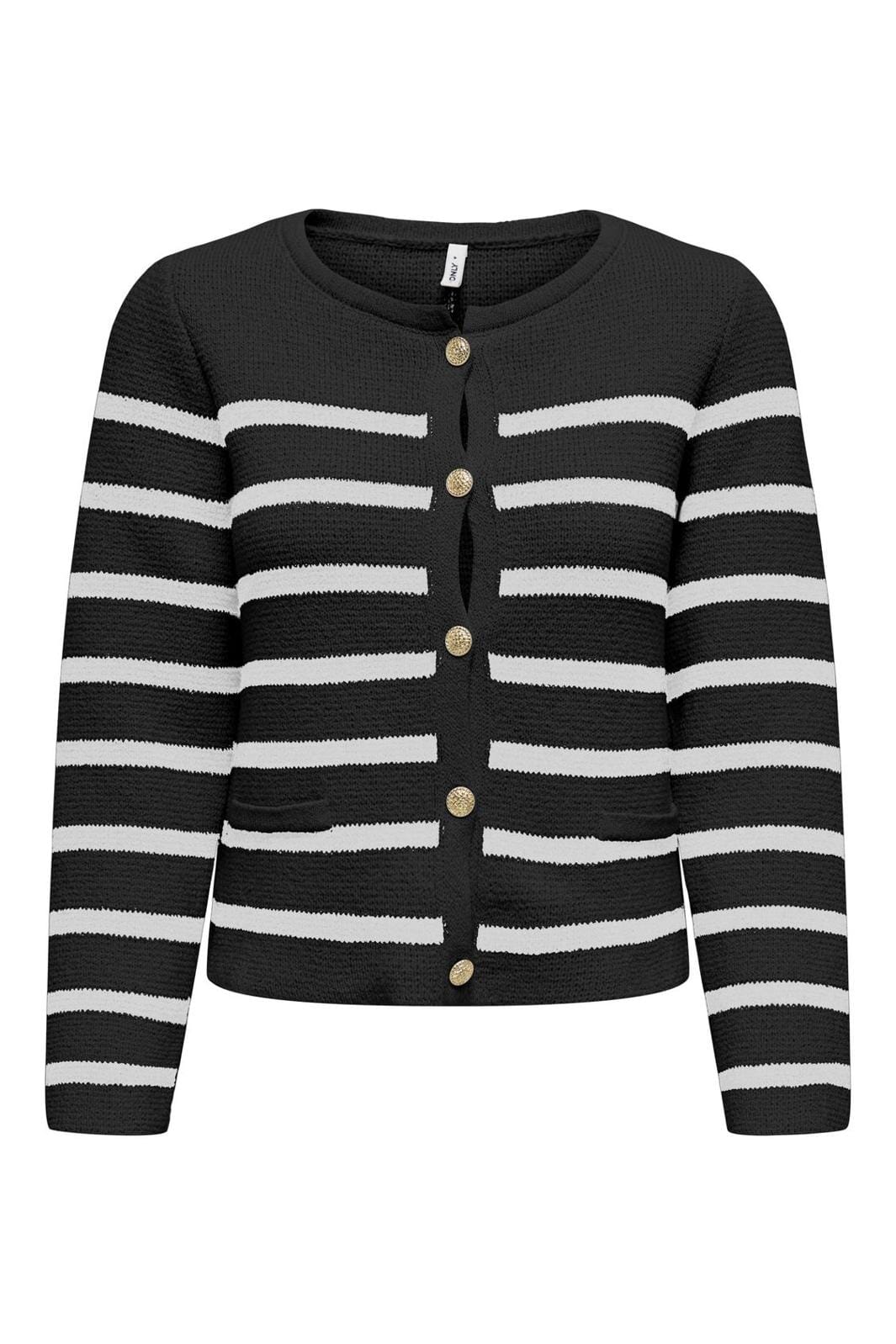 Only - Onllaura Life Ls O-Neck Cardigan Cc Knt - 4744977 Black W. Cloud Dancer Levere