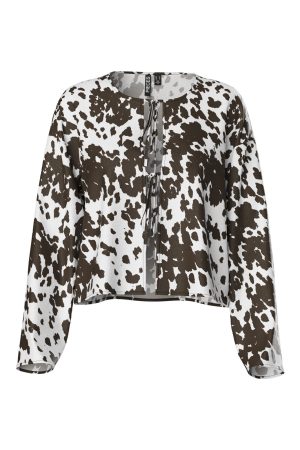 Pieces - Pcmari Ls V-Neck Tie Top - 4748321 Cloud Dancer Brown Cow Hot på udsalg