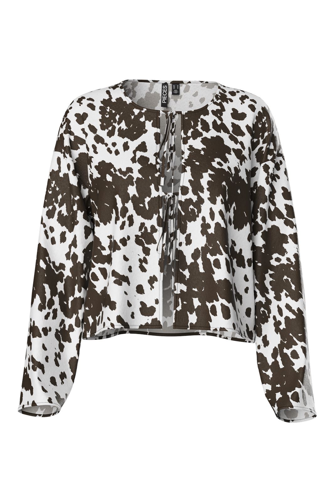 Pieces - Pcmari Ls V-Neck Tie Top - 4748321 Cloud Dancer Brown Cow Hot på udsalg
