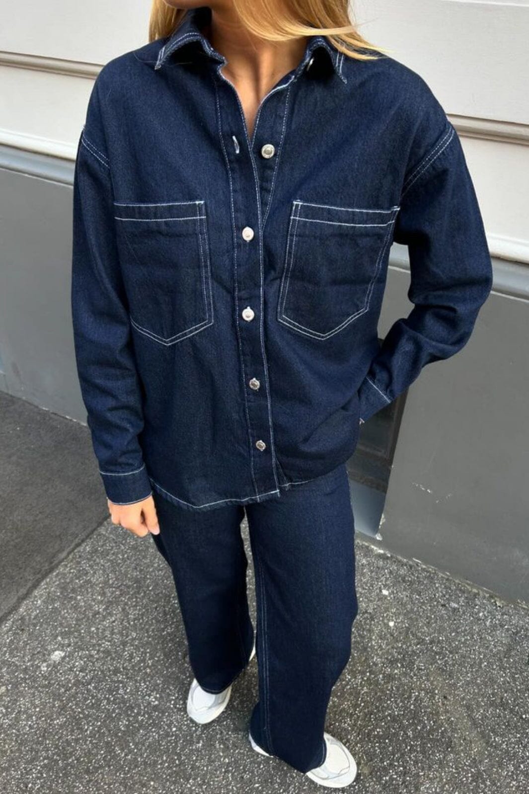 Only - Onlnehva Solid L/S Shirt Azg - 4608294 Dark Blue Denim
