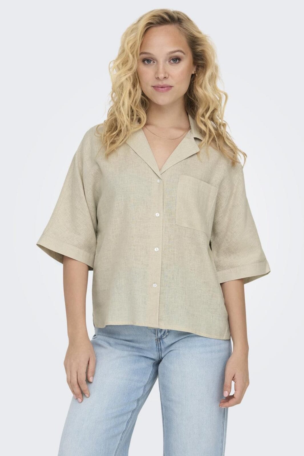 Only - Onltokyo Life Ss Linen Bl Shirt - 4414158 Moonbeam
