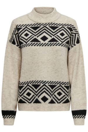 Only - Onlvictoria L/S Pullover Knt - 4478530 Pumice Stone Black Jacquard