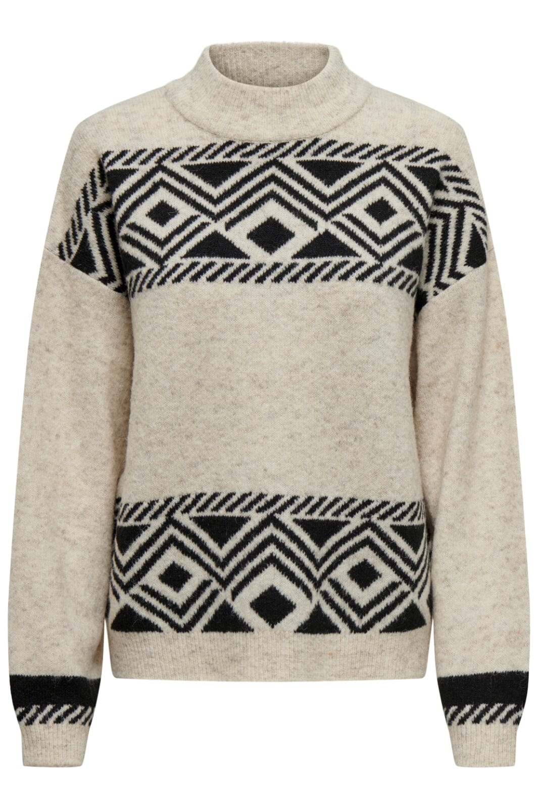Only - Onlvictoria L/S Pullover Knt - 4478530 Pumice Stone Black Jacquard