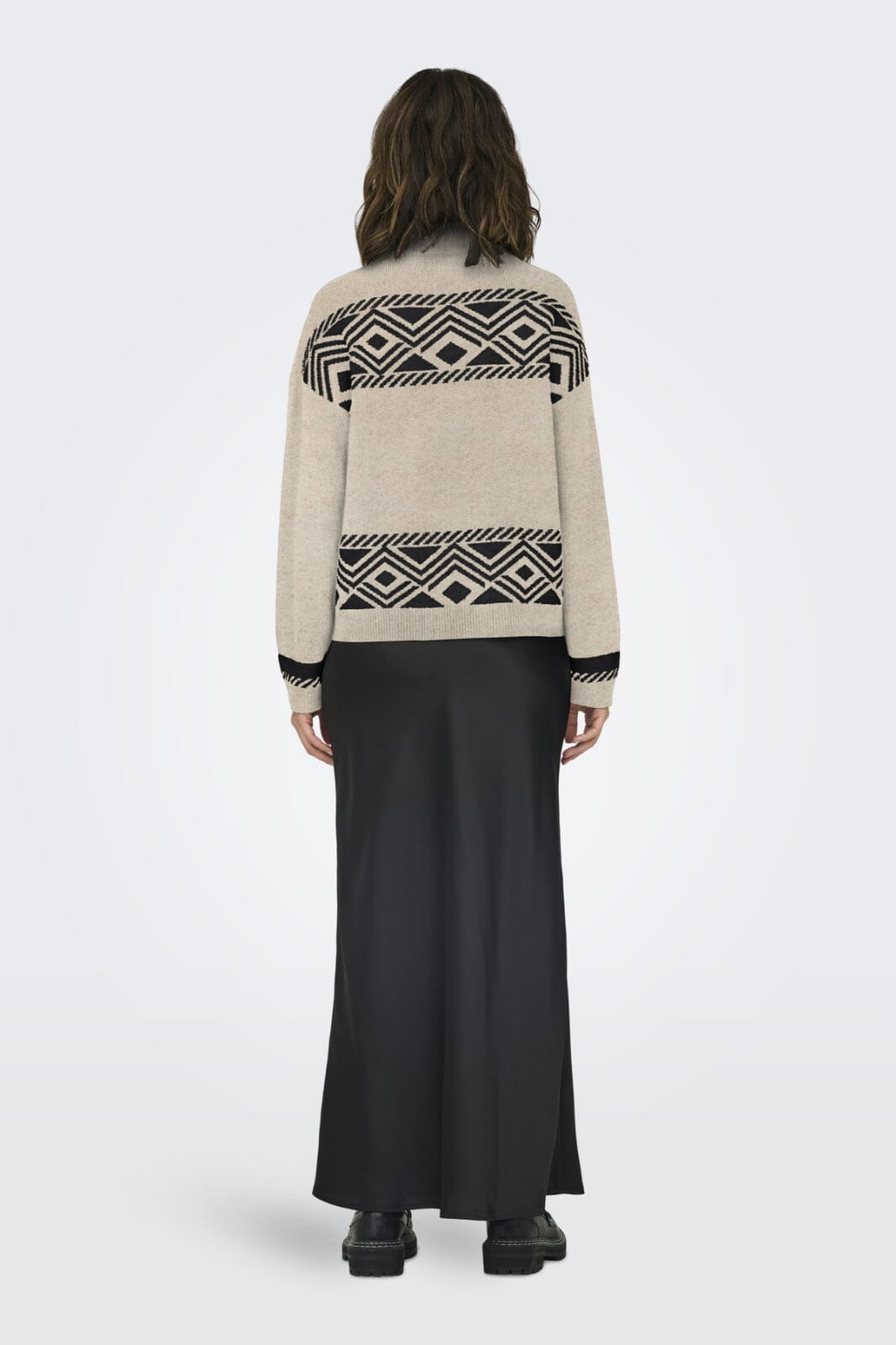 Only - Onlvictoria L/S Pullover Knt - 4478530 Pumice Stone Black Jacquard