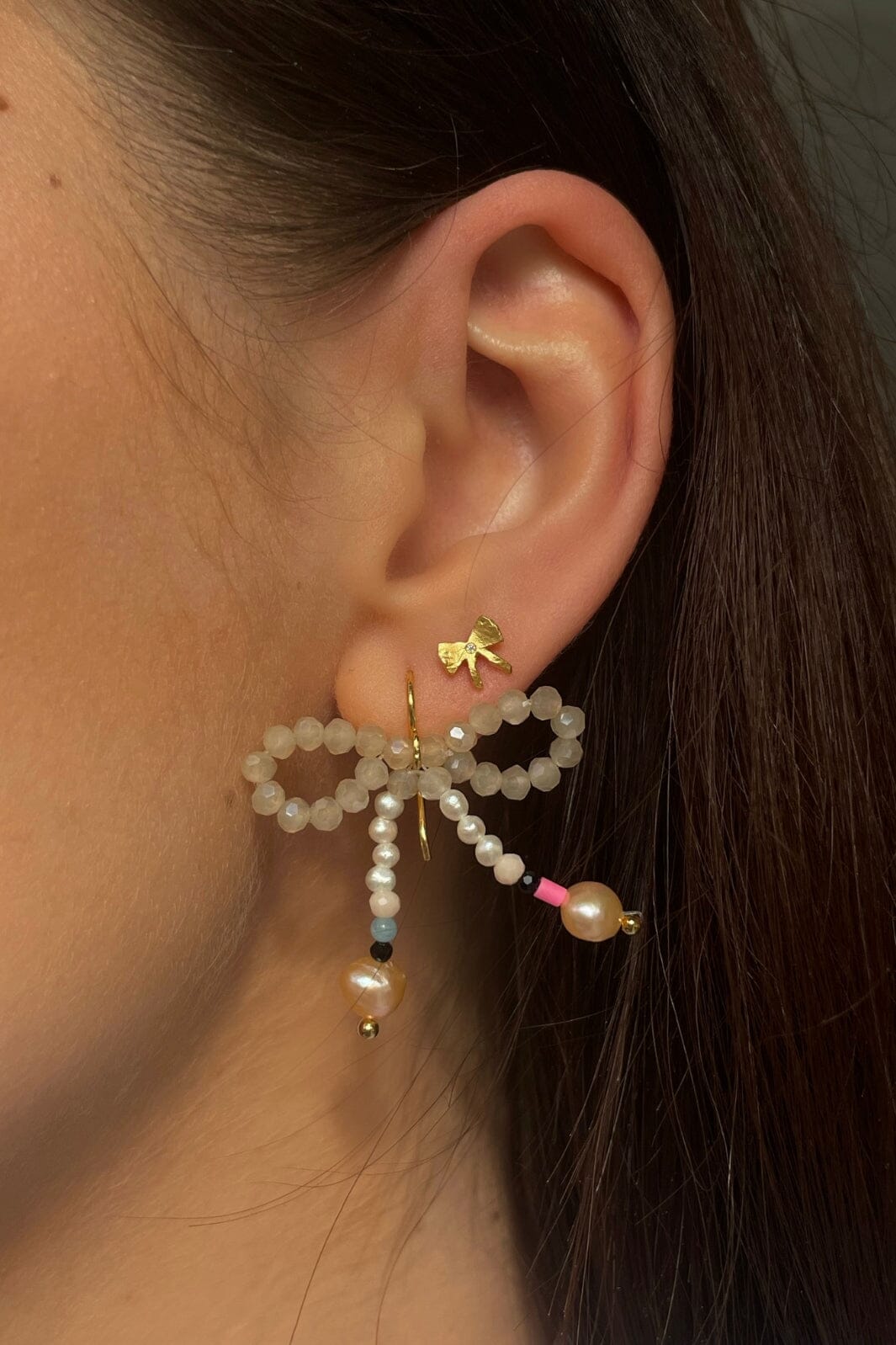 Stine A - Petit Bow Earring With Stone - Single - 1344-02-S