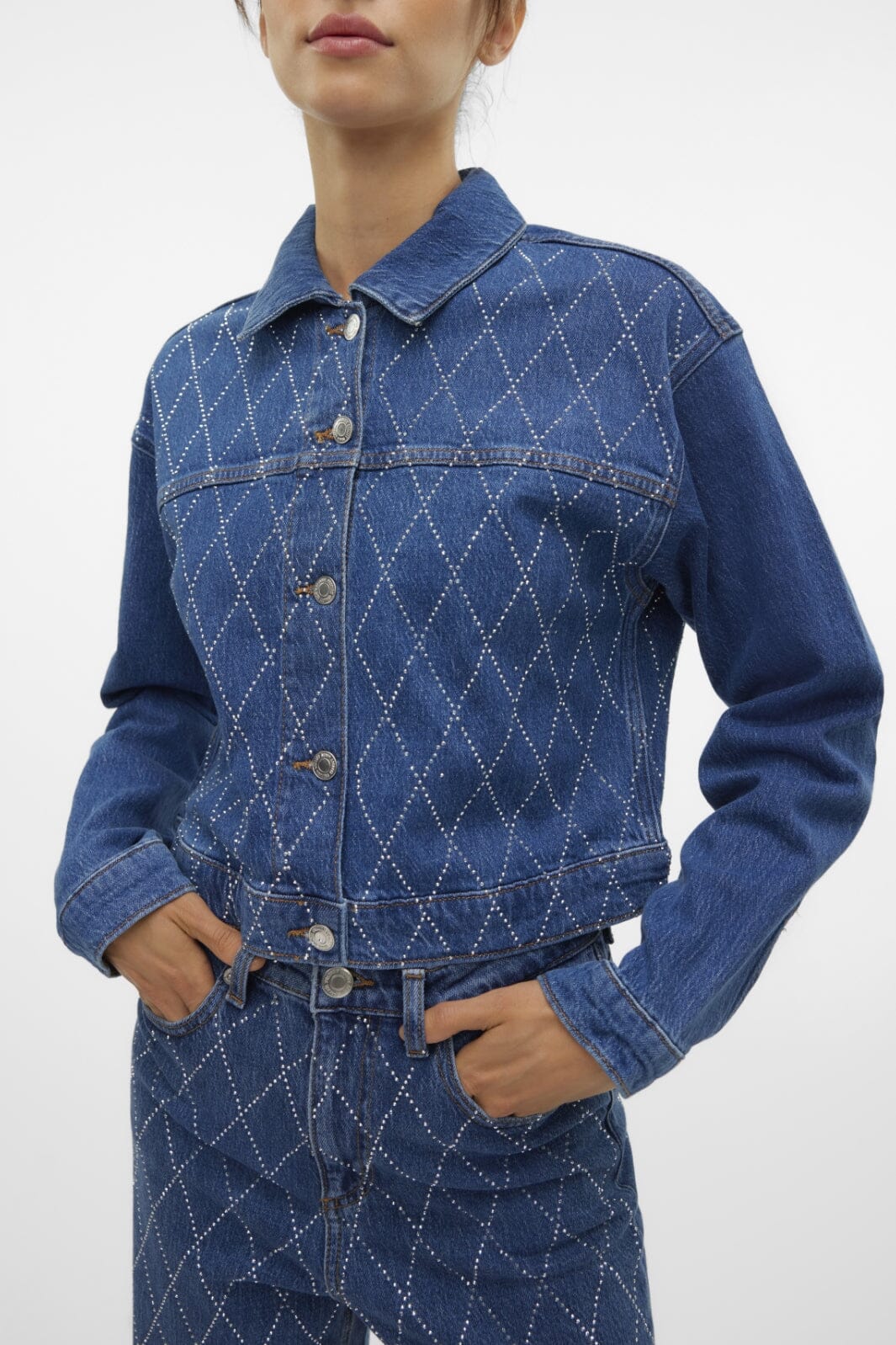 Vero Moda - Vmjessi Ls Cropped Rhine Jacket - 4652503 Medium Blue Denim Hot på udsalg