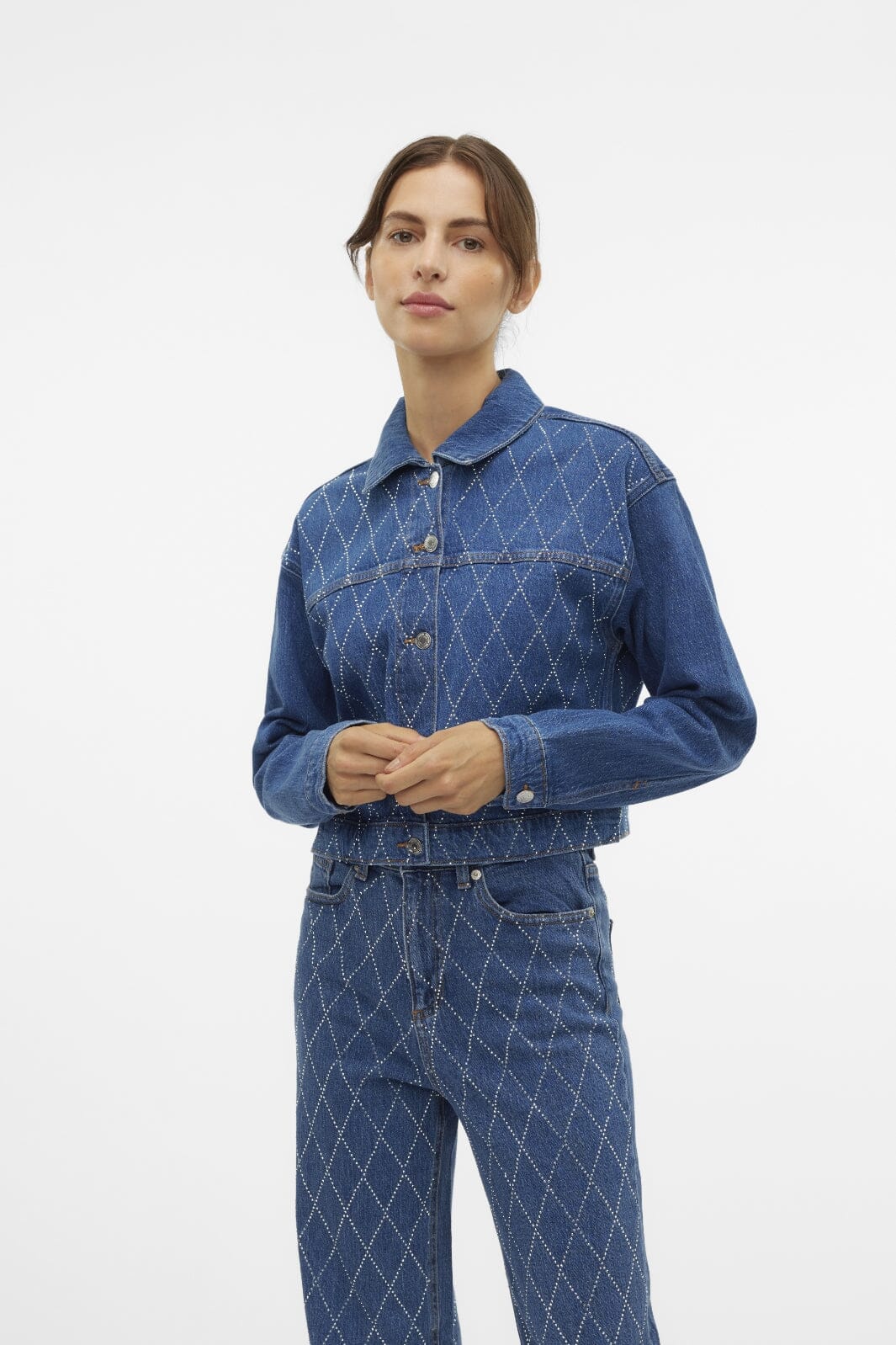 Vero Moda - Vmjessi Ls Cropped Rhine Jacket - 4652503 Medium Blue Denim Hot på udsalg