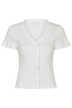 Forudbestilling - Neo Noir - Esla Frill Knit Tee 164432 - 121 - Off White