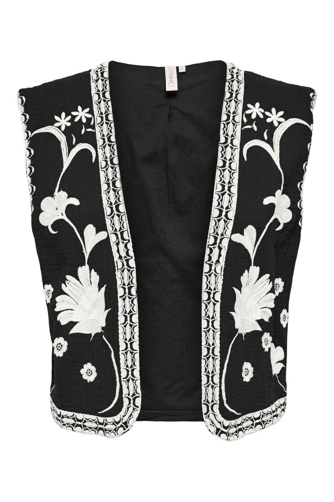 Forudbestilling - Only - Onlthyra Life Sl Emb Vest - 4754357 Black W Cloud Dancer Emb