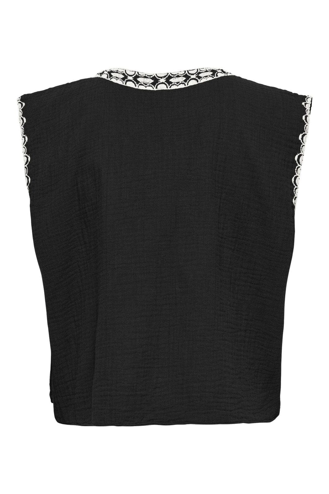 Forudbestilling - Only - Onlthyra Life Sl Emb Vest - 4754357 Black W Cloud Dancer Emb