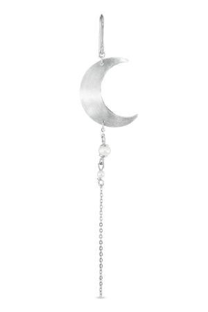 Jane Kønig - Half Moon Earring with pearl chain Right - Silver