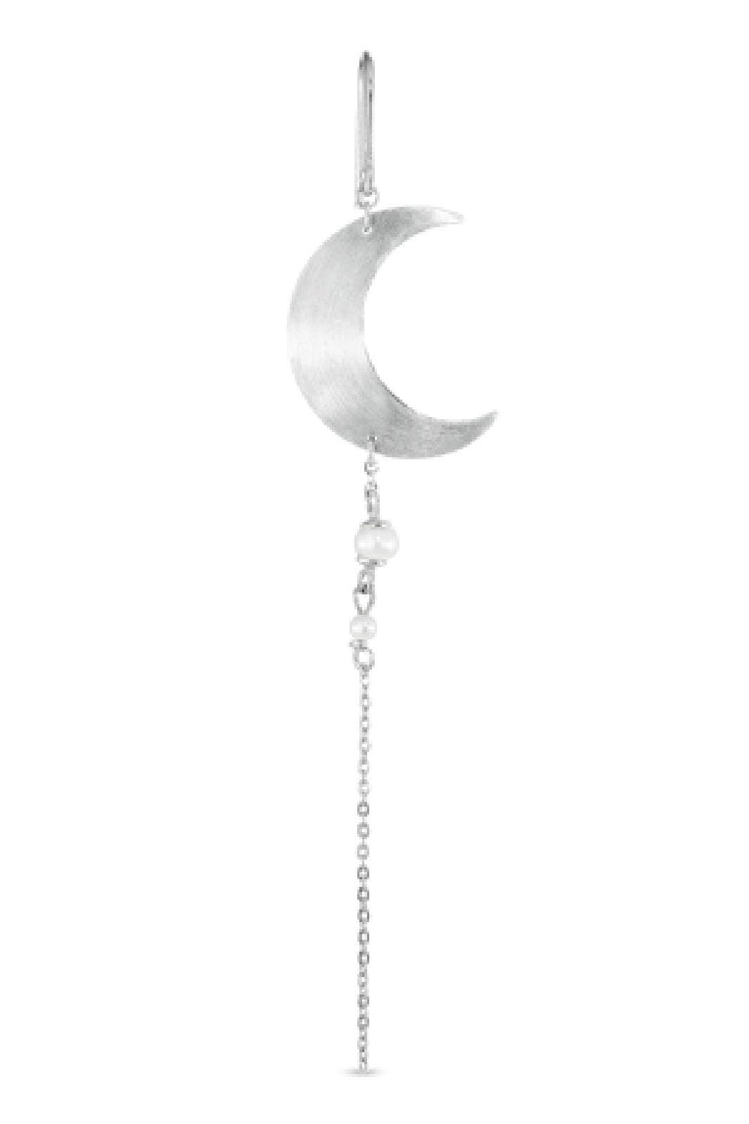 Jane Kønig - Half Moon Earring with pearl chain Right - Silver