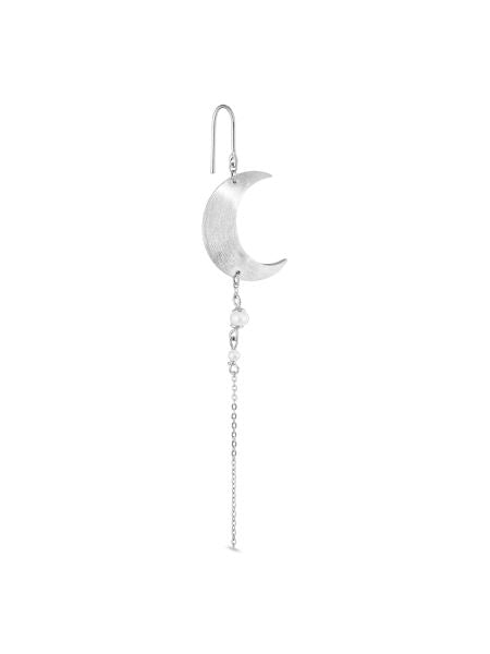 Jane Kønig - Half Moon Earring with pearl chain Right - Silver