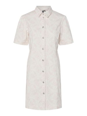 Pieces - Pcsalume Ss A-Shape Denim Dress - 4701725 Egret Flower