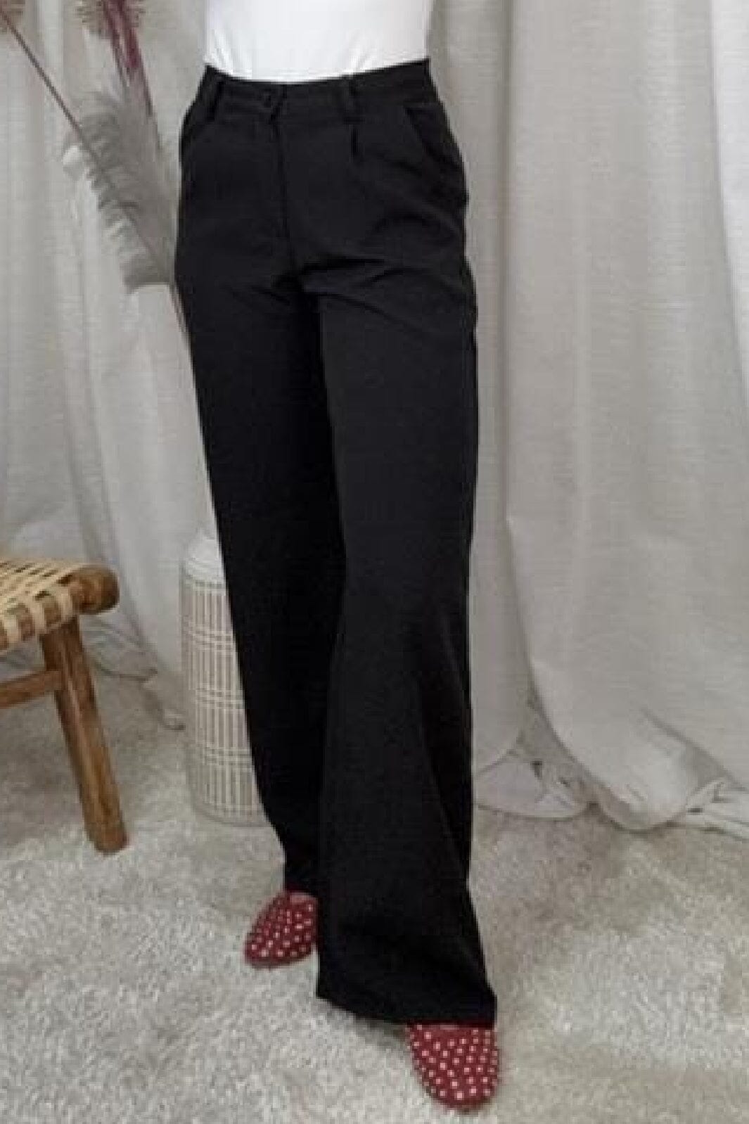A-bee - Wide printed Pants   - Black
