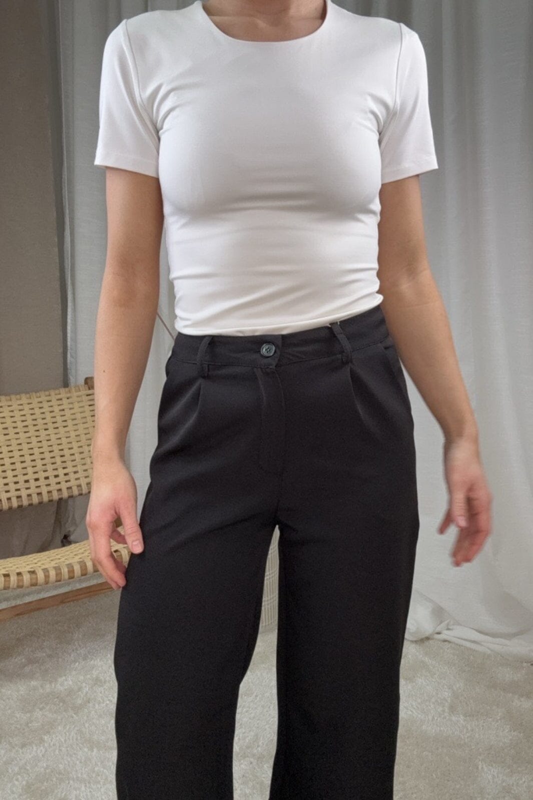 A-bee - Wide printed Pants   - Black