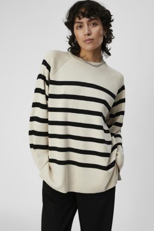 Object - Objester Ls Knit Top - 4095005 Sandshell Black