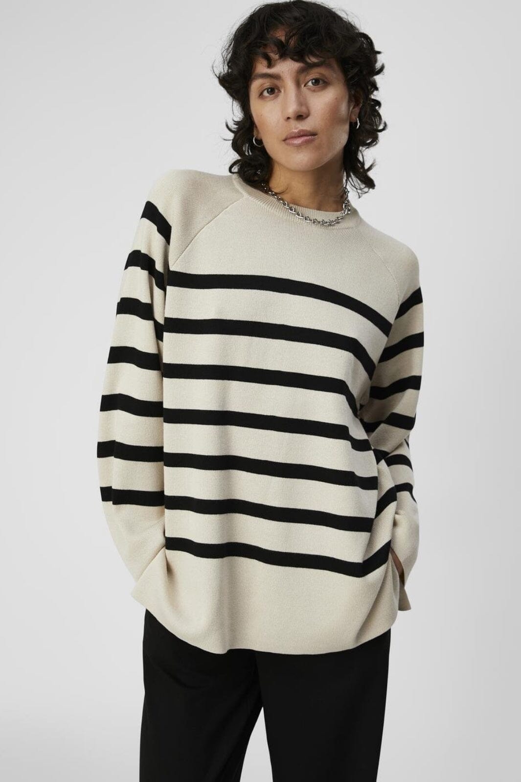 Object - Objester Ls Knit Top - 4095005 Sandshell Black