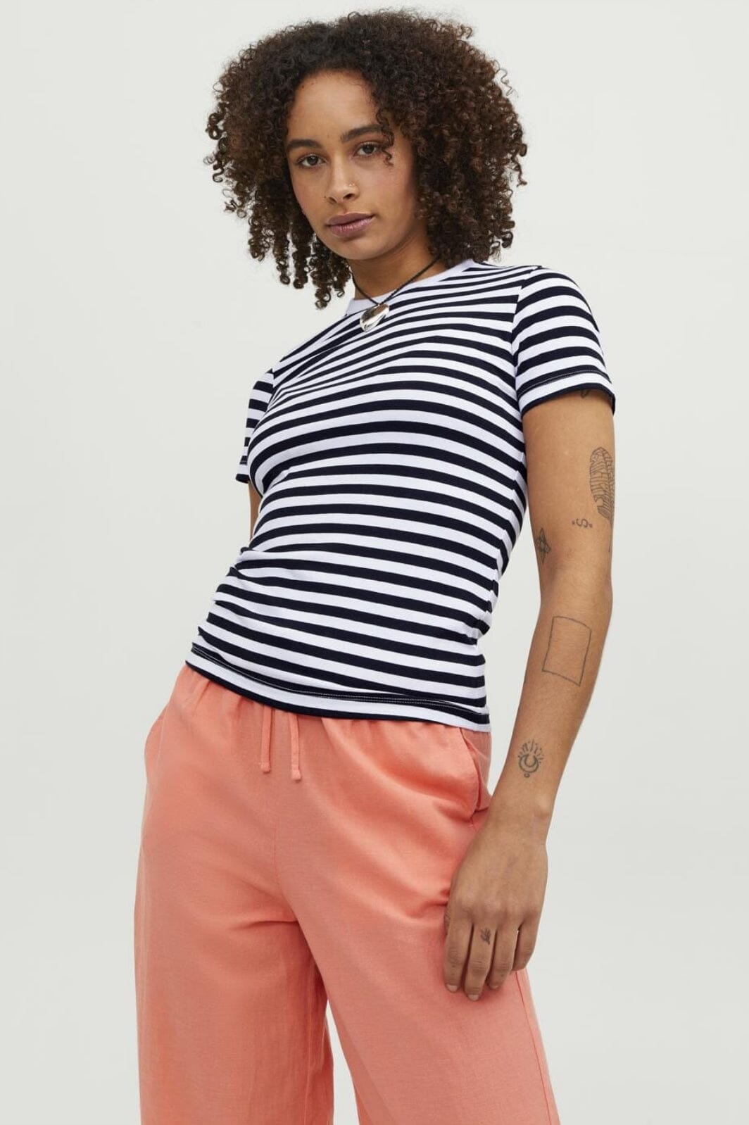 Jjxx - Jxgigi Str Ss Stripe Tee Sn - 4389663 Bright White Black