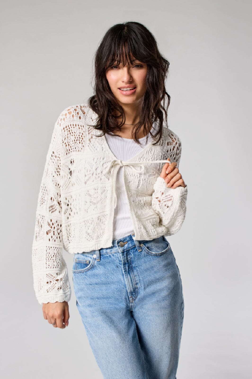 Only - Onlbeach Life 7/8 Tie Cardigan Knt - 4004491 Cloud Dancer