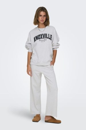 Only - Onlelliot Wide Zip Pant Swt - 4638151 Light Grey Melange Labels Brooklyn