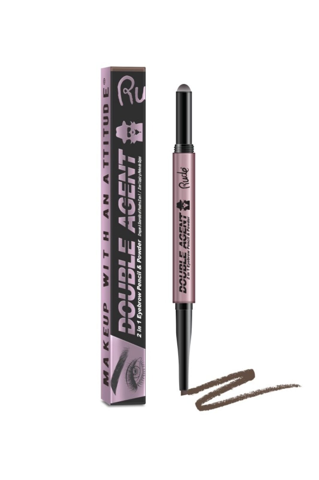 Rude Cosmetics - Double Agent - 2 in 1 Eyebrow Pencil & Powder - Neutral Brown