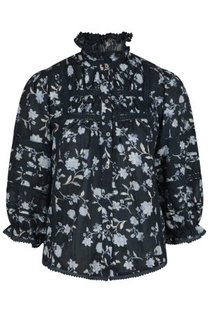 Neo Noir - Lyla Night Flower Blouse - Navy Levere