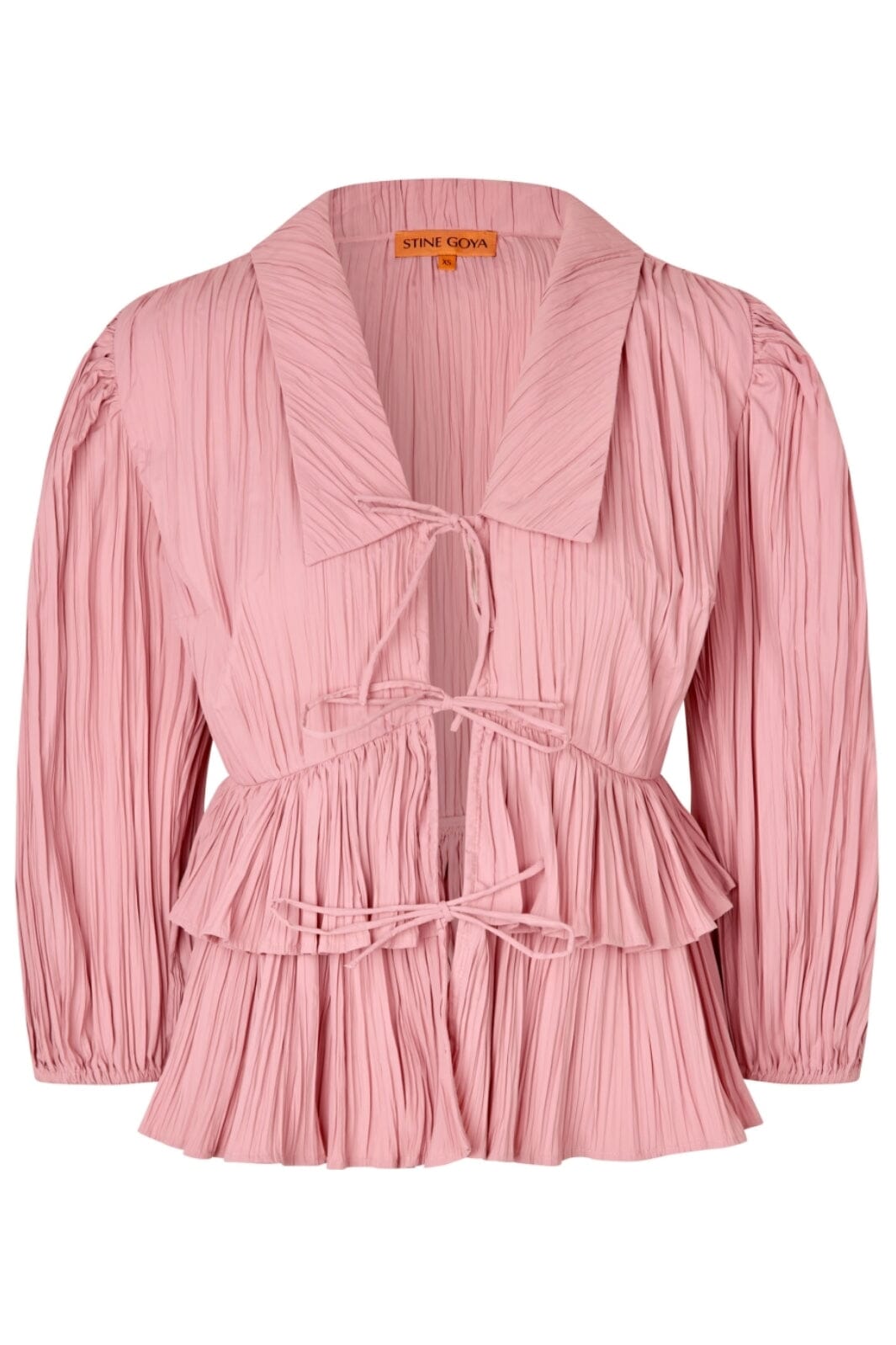 Stine Goya - 2342 Pleated Poly, Balloon Sleeve Tie Top sg-ss25-t054-2342 - Pink Nectar Rabat
