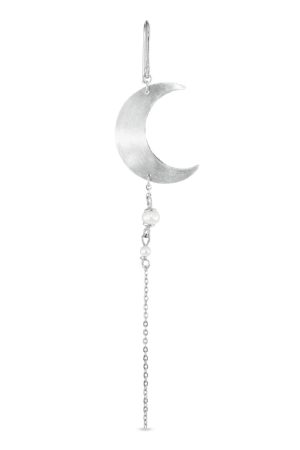 Jane Kønig - Half Moon Earring with pearl chain Left - Silver
