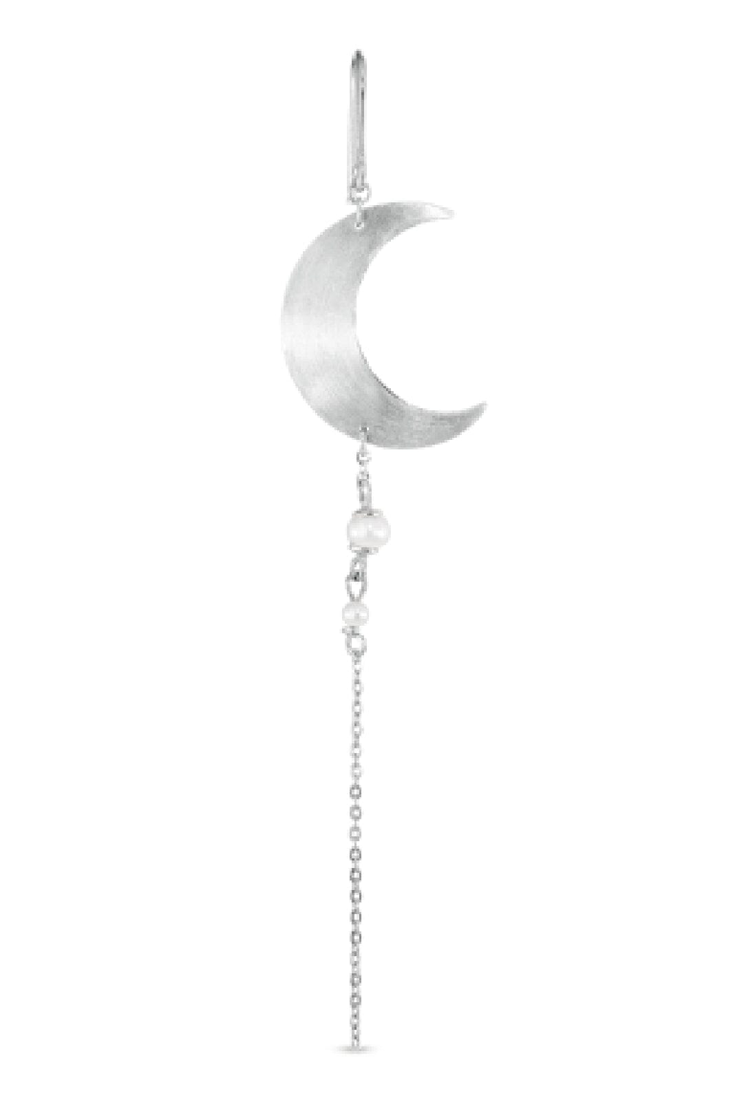 Jane Kønig - Half Moon Earring with pearl chain Left - Silver