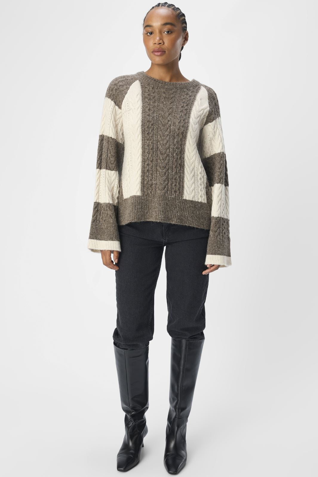 Object - Objrosa Knit L/S Re Pullover 134 - 4603709 Morel White Sand