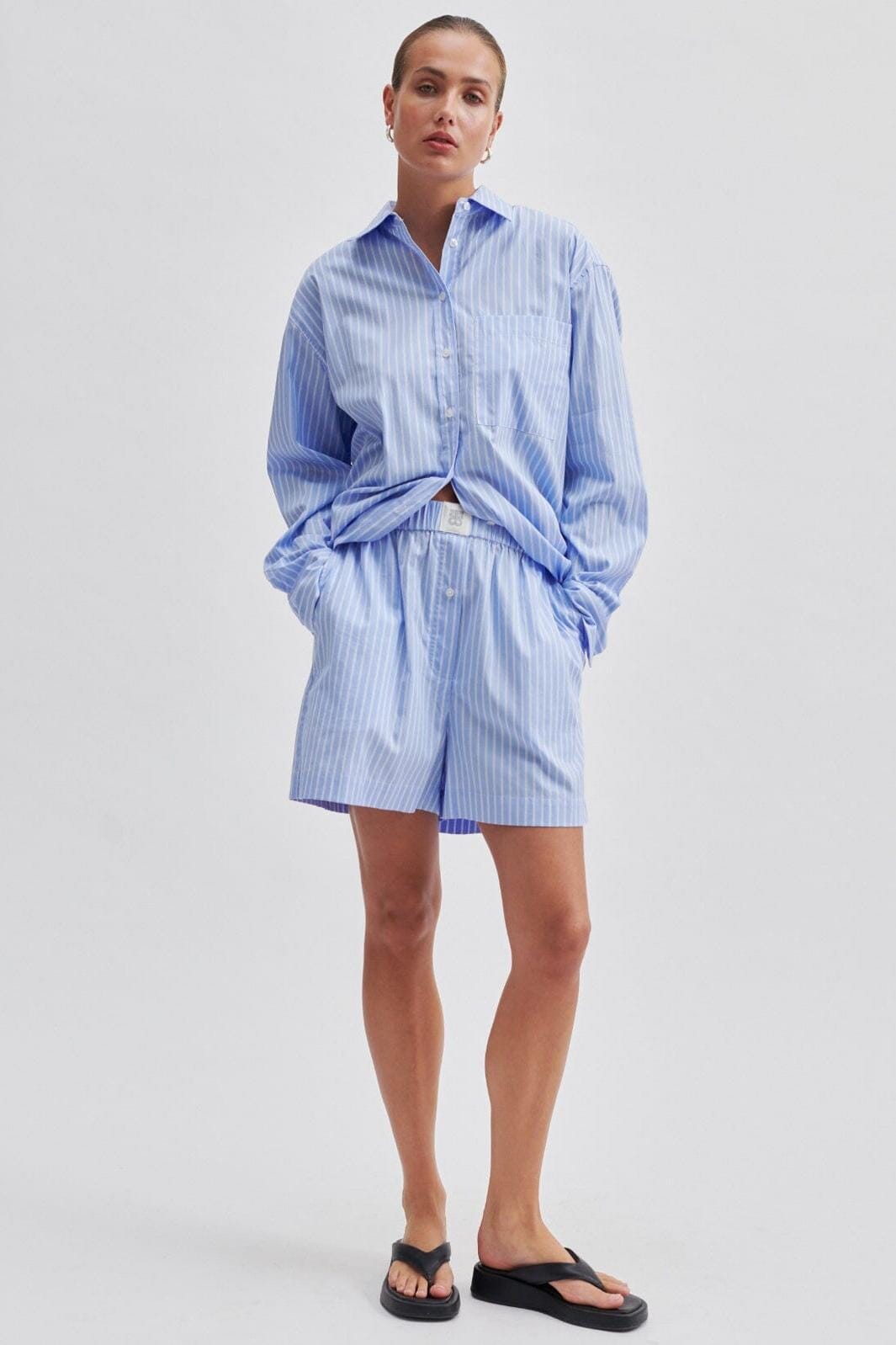 Second Female - Amale Shorts 58331 - 5039 Light Blue Stripe Online salg